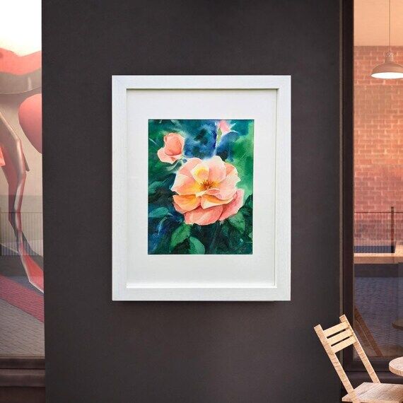 Framed Floral Watercolor Painting: Hand-Paint...