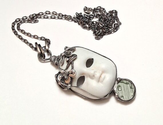 Antique Porcelain doll head Necklace, Handmad...
