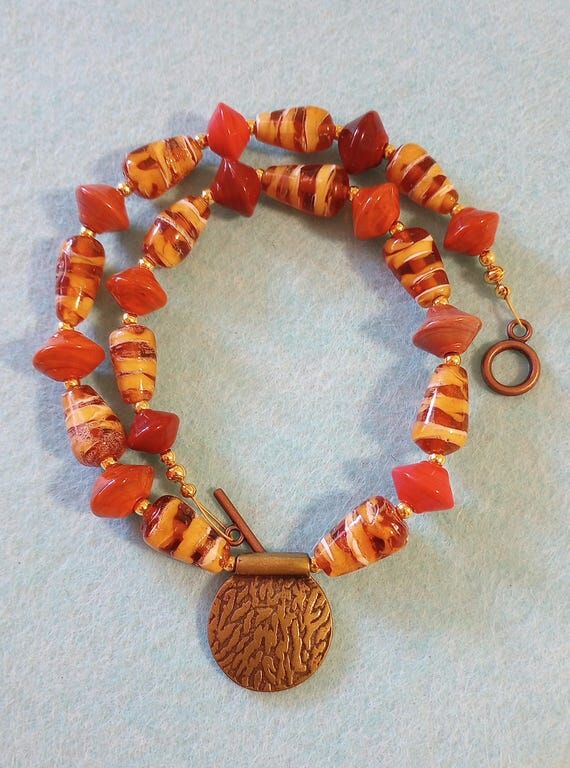 Handmade Flamework Glass Bead Necklace Imitat...