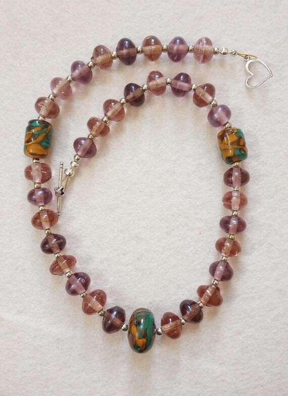 Handmade Flamework Glass Bead Necklace – Pu...