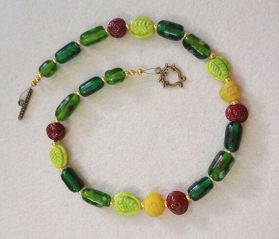 Handmade Lampwork Glass Bead Necklace with Sp...