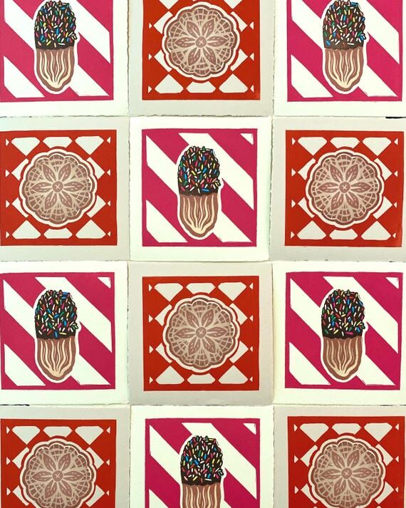 Italian Christmas Cookies Mini Linocut Prints...