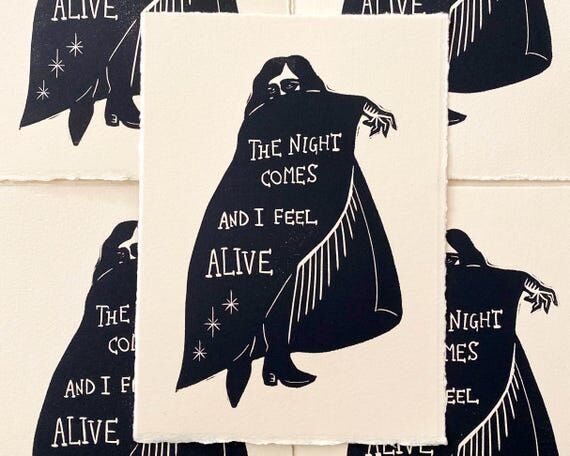 The Night Comes and I Feel Alive Linocut Prin...
