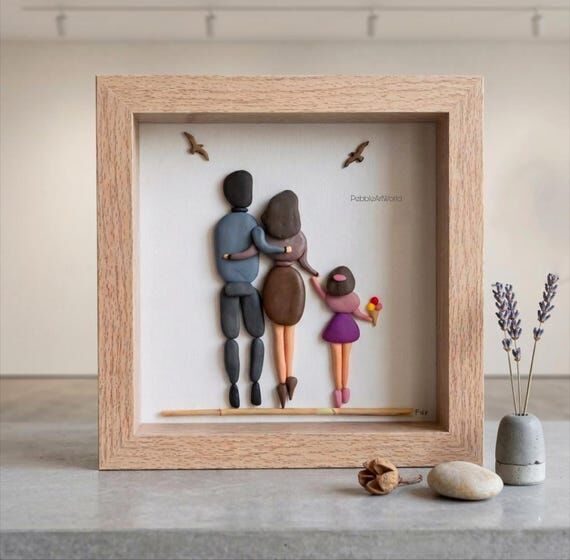 Personalized Family Pebble Art, Custom 3 Pers...