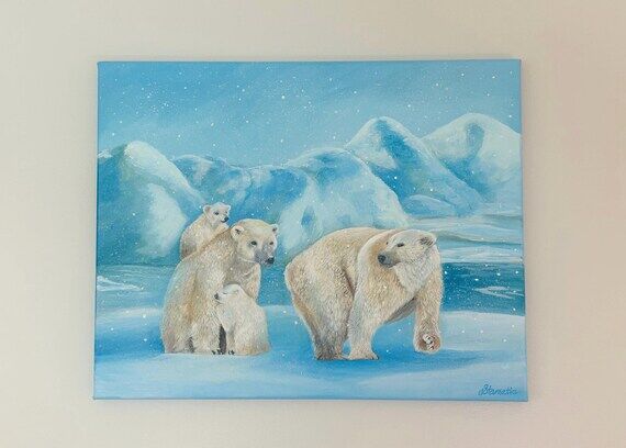 Hand Painted Arctic Polar Bear Canvas Art...