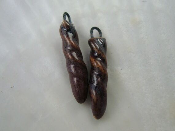Brown purple color handmade porcelain earring...