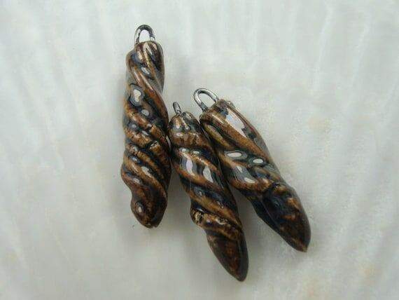 Set of 3 Handmade porcelain earrings / pendan...
