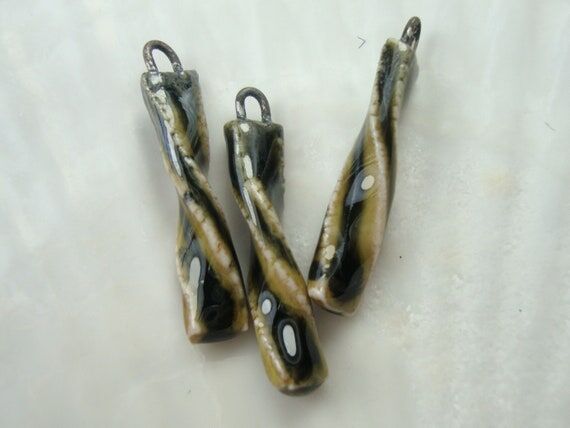 Set of 3 Handmade porcelain earrings beads. B...