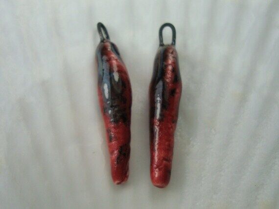 RED PEPPERS - 1 pair Handmade porcelain earri...
