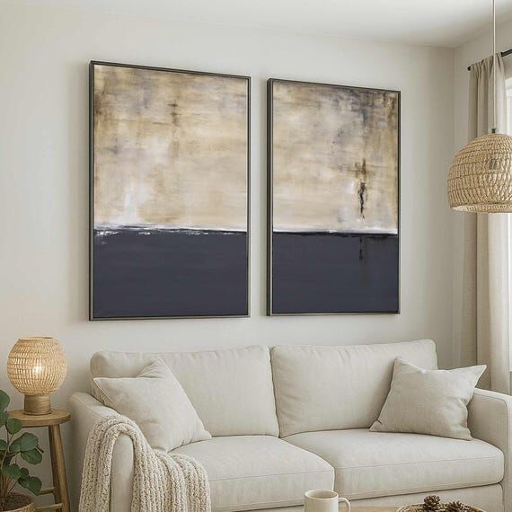 Contemporary Art Gray Beige Brown Paintings, ...