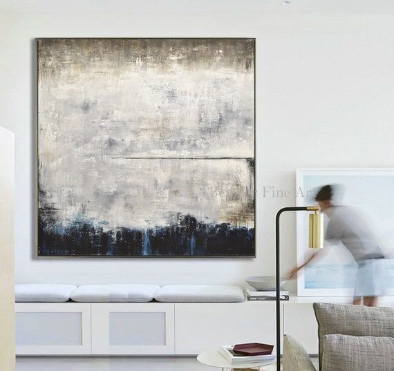 Abstract Square Oversized Acrylic Painting Bl...