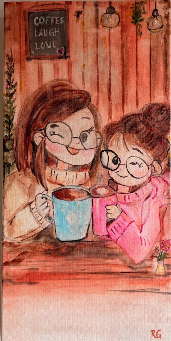 Coffee Lover Painting, Cozy Cafe Wall Art, Mo...