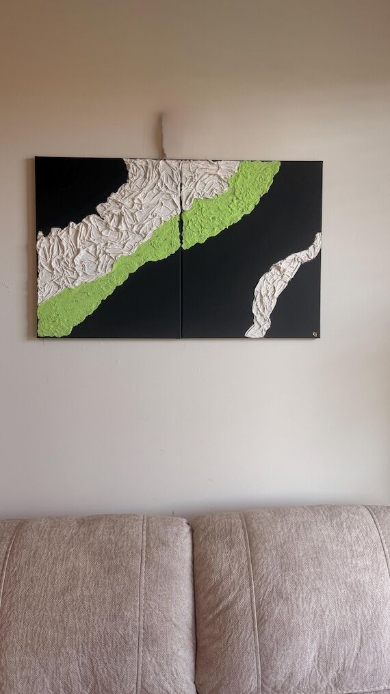 Textured Abstract Diptych Painting | Black Wh...