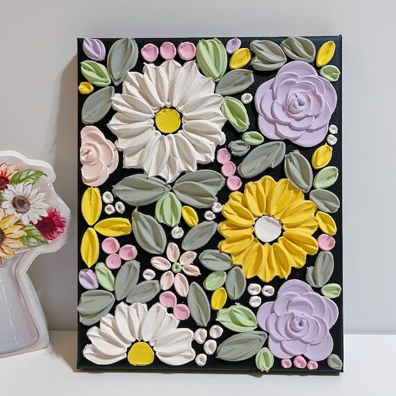 3D Textured Floral Painting: White Yellow Lil...