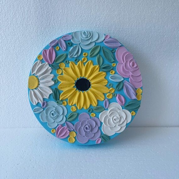 3D Textured Sunflower Painting: Small Multico...