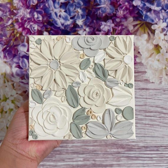 Textured 3D Floral Painting: Neutral Mini Art...
