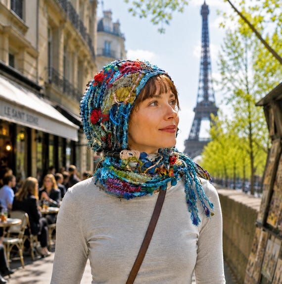 UNIQUE HANDMADE BLUE Scarf Unisex Art to Wear...