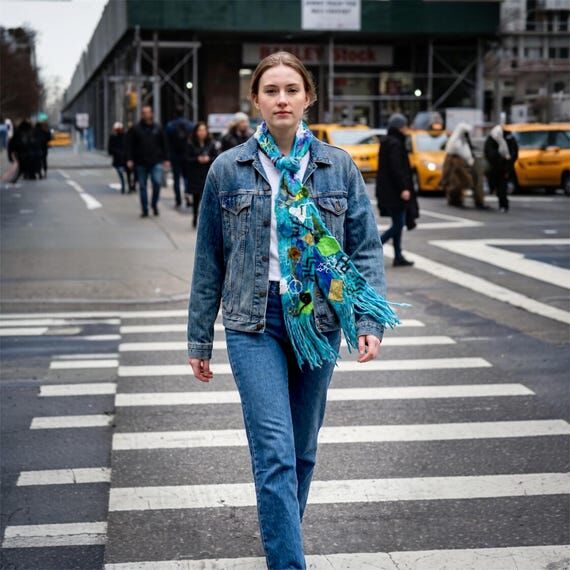 WEARABLE ART SCARF Recycled Yarn and Fabric A...