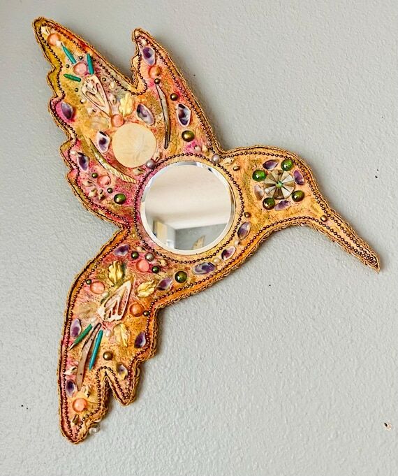 Hummingbird Mosaic Mirror: Abalone, Pearl, Tu...