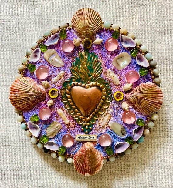Heart Mandala mosaic mixed media sacred art s...