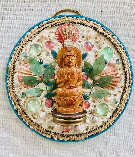 Buddha Mosaic Mandala Wall Art: Sandalwood, P...