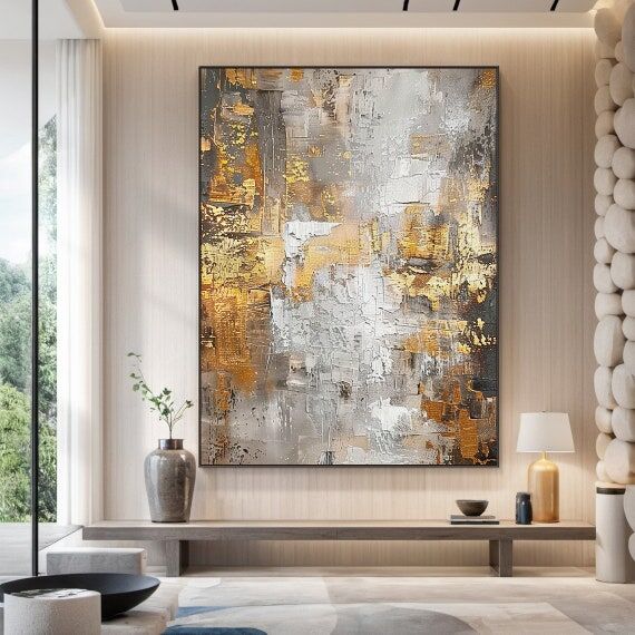 Abstract oil painting on canvas, modern offic...