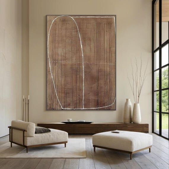 Brown wabi-sabi wall art, brown abstract oil ...