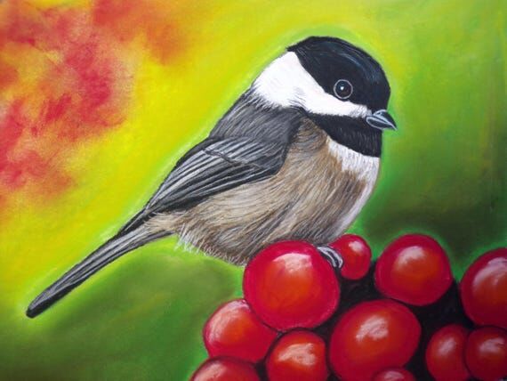 Chickadee Bird Pastel Painting – Original W...