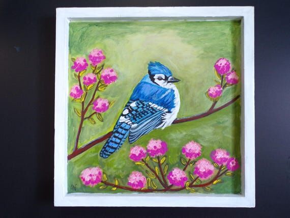 Framed Blue Jay Acrylic Painting, Hand Painte...