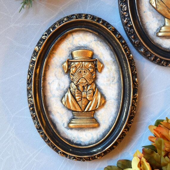 Victorian Dog Relief Wall Plaque, Gothic Fram...