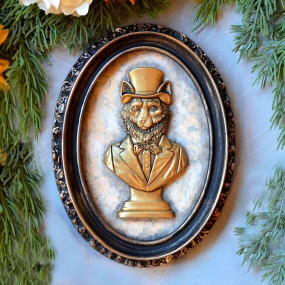 Victorian Fox Relief Wall Plaque, Gothic Fram...