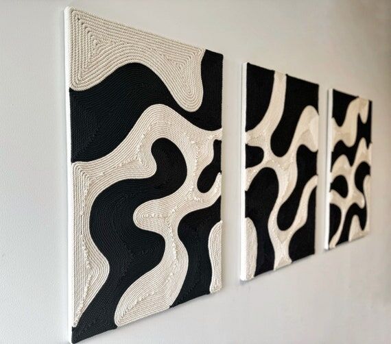 Monochrome Fiber Art Triptych: Modern Cotton ...