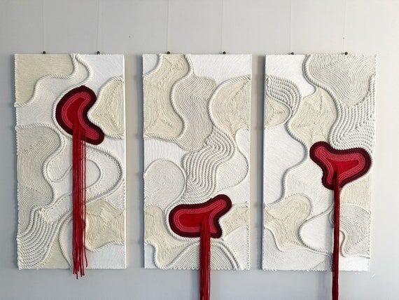 Bleeding Hearts Fiber Art Triptych: Modern Co...