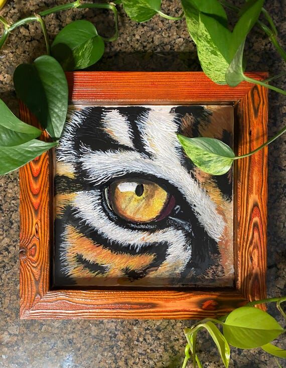 Tigers Eye Resin Painting, Layered Wood Frame...
