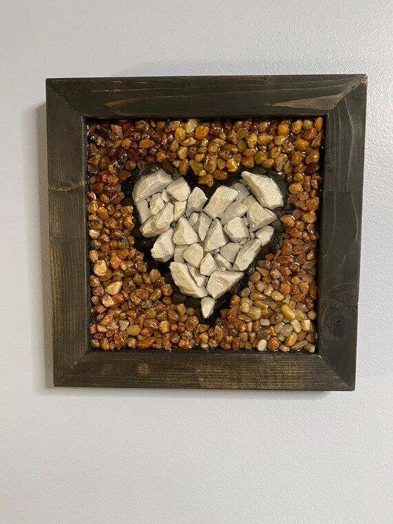 Bright White Heart Rock Wall Art, Rustic Hand...