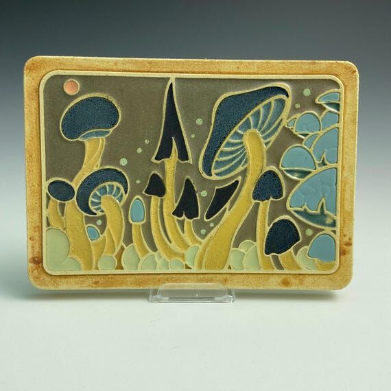 Handmade Art Playful Big Blue Ceramic Mushroo...