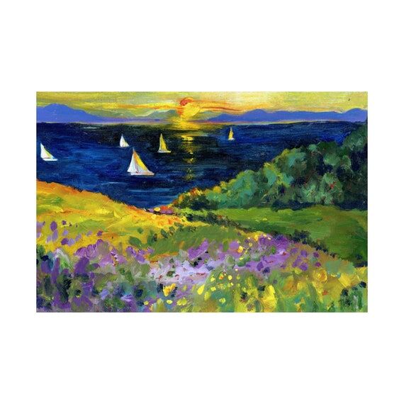 Land-Seascape with Boats Original Painting, F...
