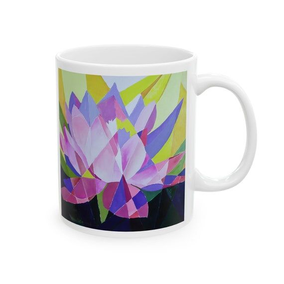Handmade Coffee-Tea Mug Purple Lotus Flower P...