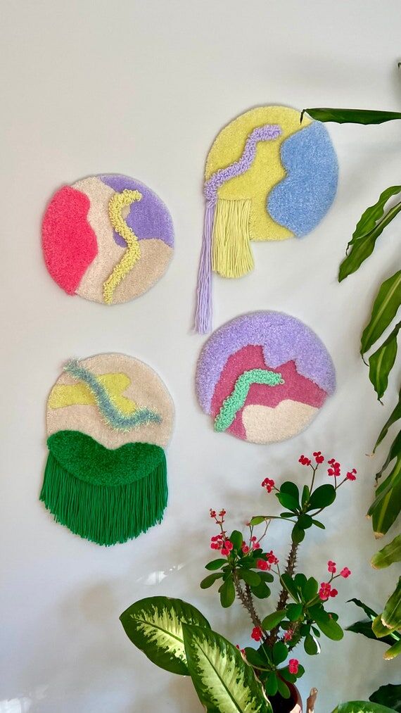 Abstract Tufted Wall Hanging, Wool & Acrylic,...