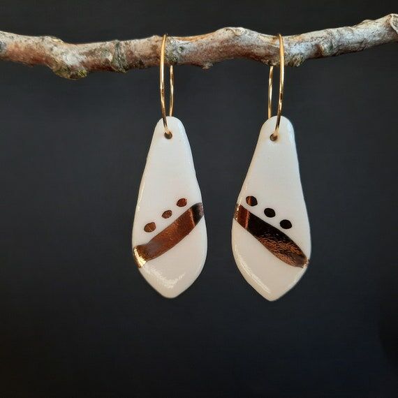 PORCELAIN and GOLD EARRINGS- with 22 Karat Go...