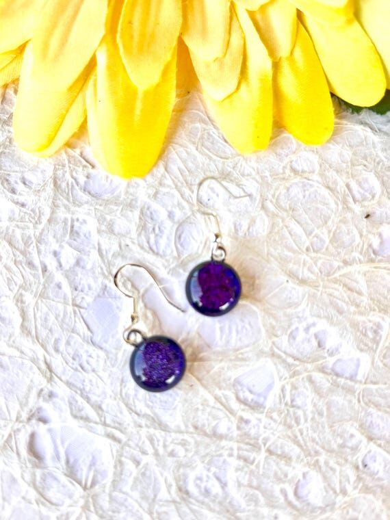 Purple Dichroic Glass Earrings: Sterling Silv...