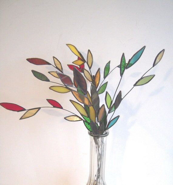 Stained Glass 3D Leaves Plant Stake: Handmade...