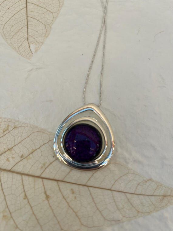 Dichroic Fused Glass Pendant: Purple Silver P...