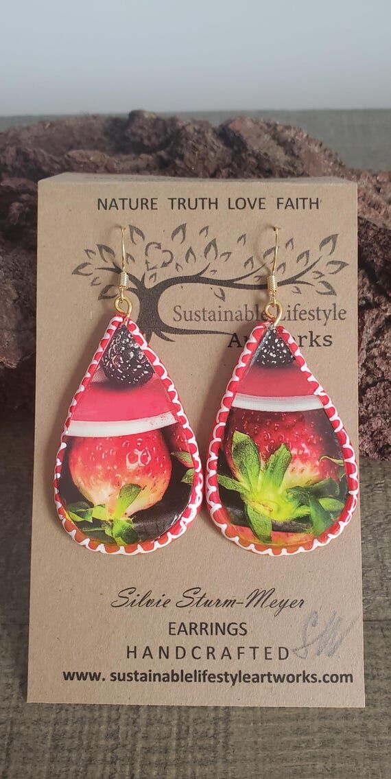 Strawberries with cream Artisan Earrings Pape...