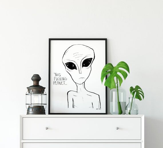 Funny Alien Art Print - Alien Portrait Art by...