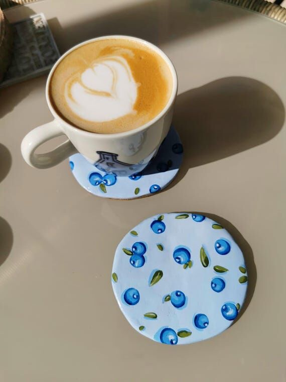 Handmade Blueberry Ceramic Coasters Set of 4 ...