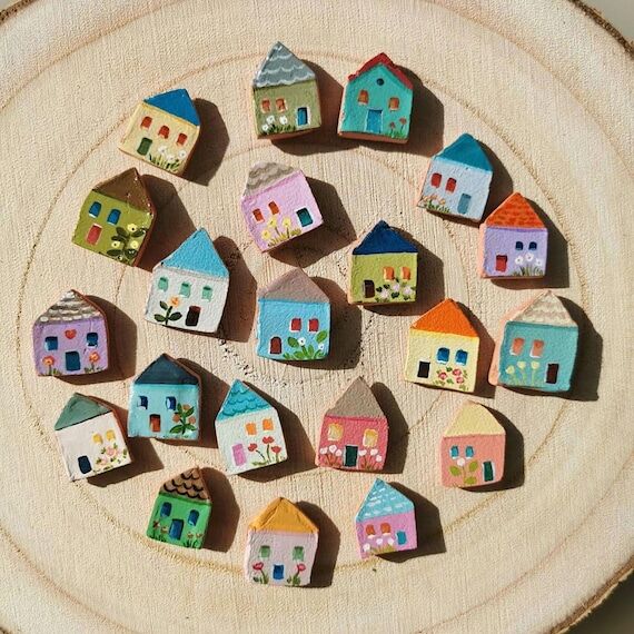 Handmade Ceramic House Mini Magnets | Clay Pa...