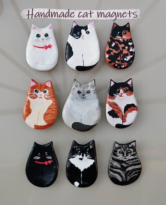 MADE TO ORDER Ceramic Cat Fridge Magnet | Han...