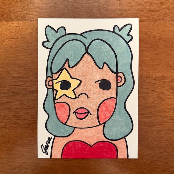Original Rock Star Girl Drawing, 5x7 Colored ...