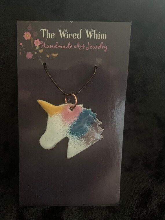 Unicorn rainbow enameled pendant handmade art...